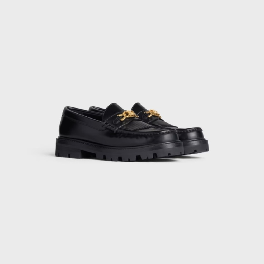 Celine Black Leather Loafers with Gold Buckle - Picture 3 of 7